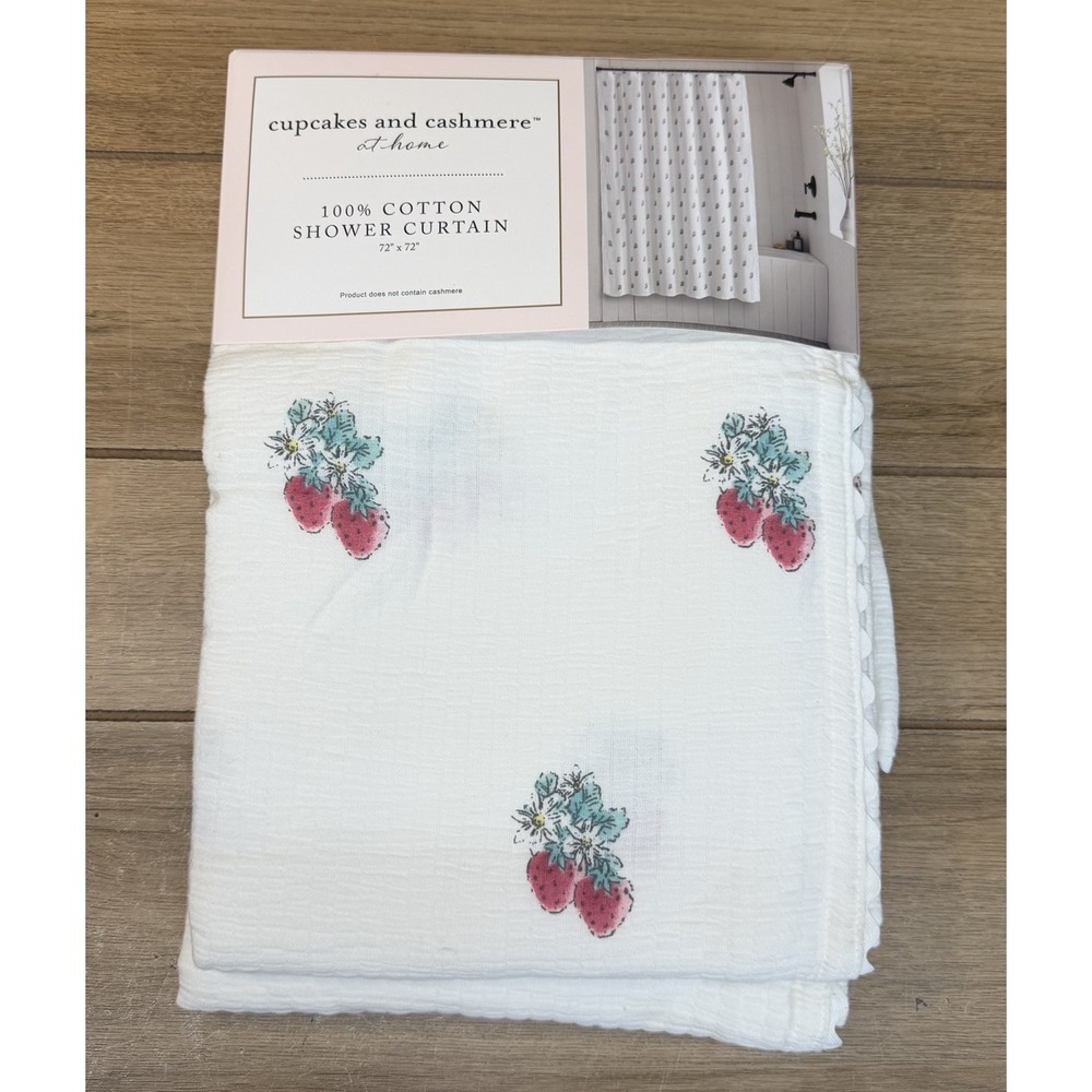 Cupcakes and Cashmere 100% Cotton Strawberry Shower Curtain 72x72 Cottagecore